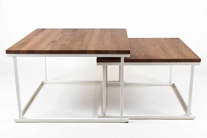 Riverbank Couchtisch Set quadratisch massiv eiche mit Metallgestell