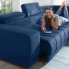Megapol Ecksofa blau Samt Discount