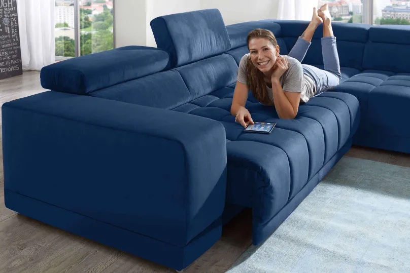 Megapol Ecksofa blau Samt Discount