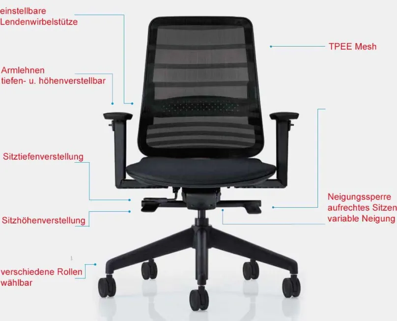 WP Design Koplus Tonique ergonomischer Bürosessel schwarz mit vielen Funktionen Outlet