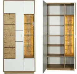 Larix Orbano white Vitrinenschrank mit Hirnholz Applikation weiß / alteiche Sale