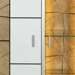 Larix Orbano white Vitrinenschrank mit Hirnholz Applikation weiß / alteiche Sale