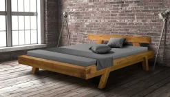 MKS Möbel Powerwood rustikales Balkenbett massiv Eicheoptik Outlet