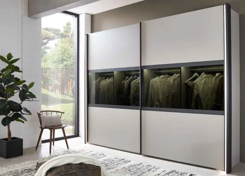 Wiemann Möbel Split Schwebetürenschrank grau New